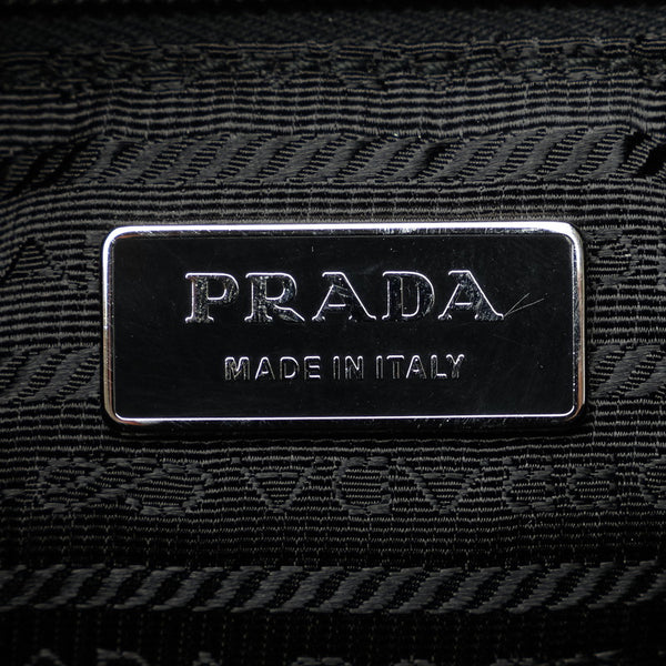 プラダ ロゴ ゴールド金具 ハンドバッグ ブラック ナイロン レザー レディース PRADA 【中古】