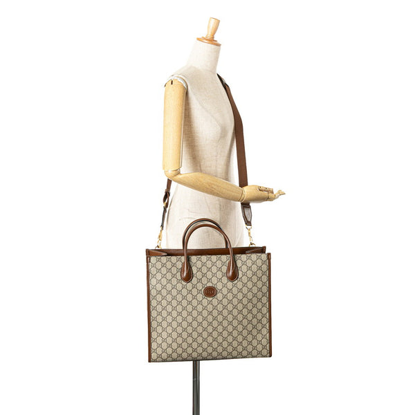 グッチ GGスプリーム インターロッキングG ミディアム トートバッグ ショルダーバッグ 2WAY 674148 ベージュ ブラウン PVC レザー レディース GUCCI 【中古】