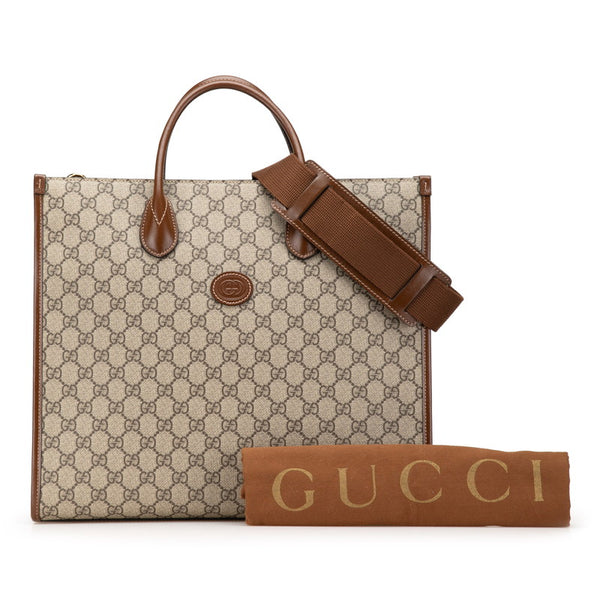 グッチ GGスプリーム インターロッキングG ミディアム トートバッグ ショルダーバッグ 2WAY 674148 ベージュ ブラウン PVC レザー レディース GUCCI 【中古】