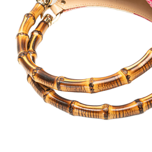グッチ バンブー ハンドバッグ 137395 ピンク ブラウン マルチカラー キャンバス レザー レディース GUCCI 【中古】