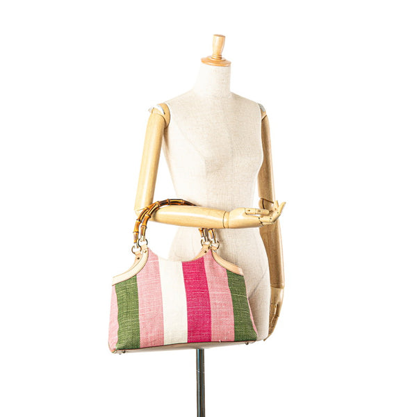 グッチ バンブー ハンドバッグ 137395 ピンク ブラウン マルチカラー キャンバス レザー レディース GUCCI 【中古】