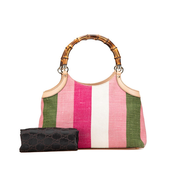 グッチ バンブー ハンドバッグ 137395 ピンク ブラウン マルチカラー キャンバス レザー レディース GUCCI 【中古】