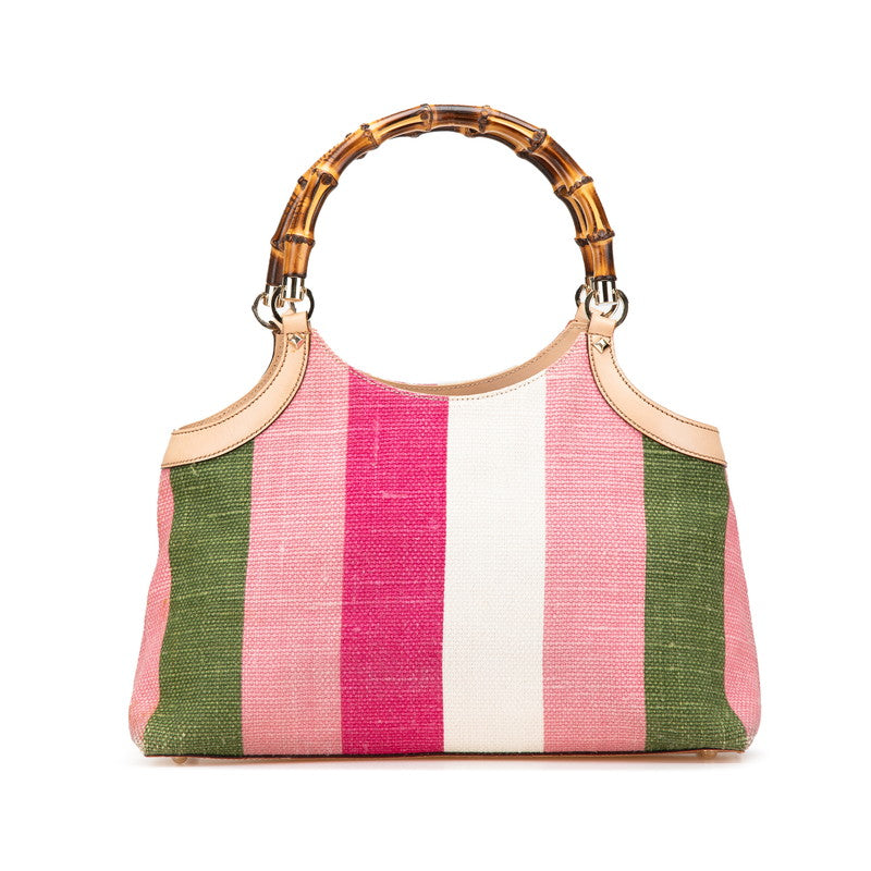 グッチ バンブー ハンドバッグ 137395 ピンク ブラウン マルチカラー キャンバス レザー レディース GUCCI 【中古】