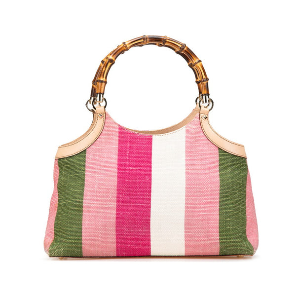 グッチ バンブー ハンドバッグ 137395 ピンク ブラウン マルチカラー キャンバス レザー レディース GUCCI 【中古】