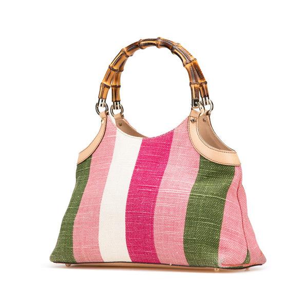 グッチ バンブー ハンドバッグ 137395 ピンク ブラウン マルチカラー キャンバス レザー レディース GUCCI 【中古】