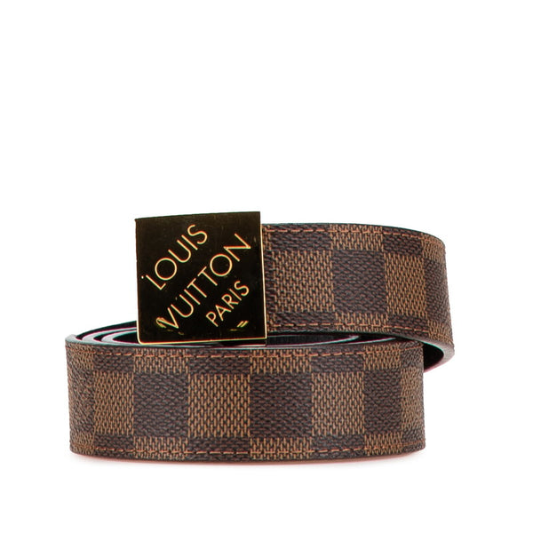 ルイ ヴィトン ダミエ サンチュール キャレ ベルト サイズ：85/34 M6944V ブラウン PVC レザー メンズ LOUIS VUITTON 【中古】