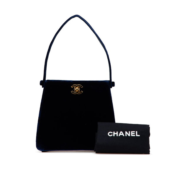 シャネル ココマーク ミニハンドバッグ ネイビー ベロア レディース CHANEL 【中古】