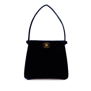 シャネル ココマーク ミニハンドバッグ ネイビー ベロア レディース CHANEL 【中古】