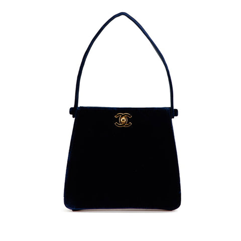 シャネル ココマーク ミニハンドバッグ ネイビー ベロア レディース CHANEL 【中古】
