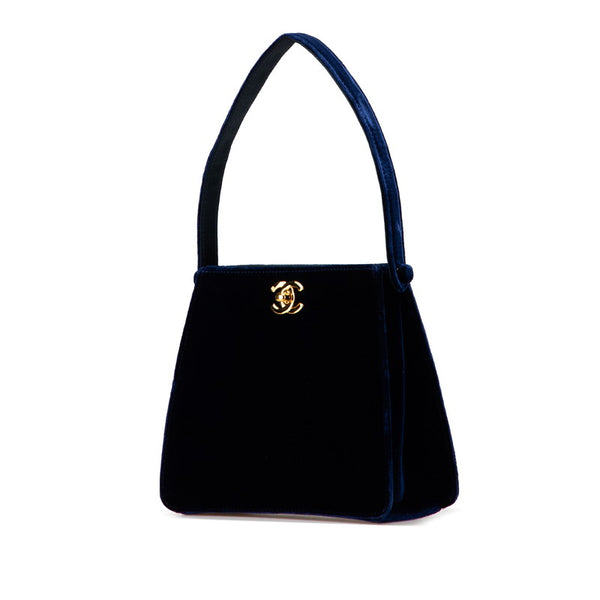 シャネル ココマーク ミニハンドバッグ ネイビー ベロア レディース CHANEL 【中古】