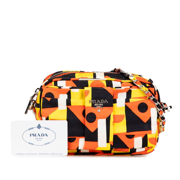 プラダ リボン 総柄 斜め掛け チェーン ショルダーバッグ ポーチ BT0767 マルチカラー ナイロン レディース PRADA 【中古】
