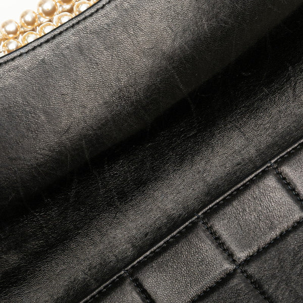 シャネル チョコバー ショルダーバッグ ブラック ラムスキン フェイクパール レディース CHANEL 【中古】