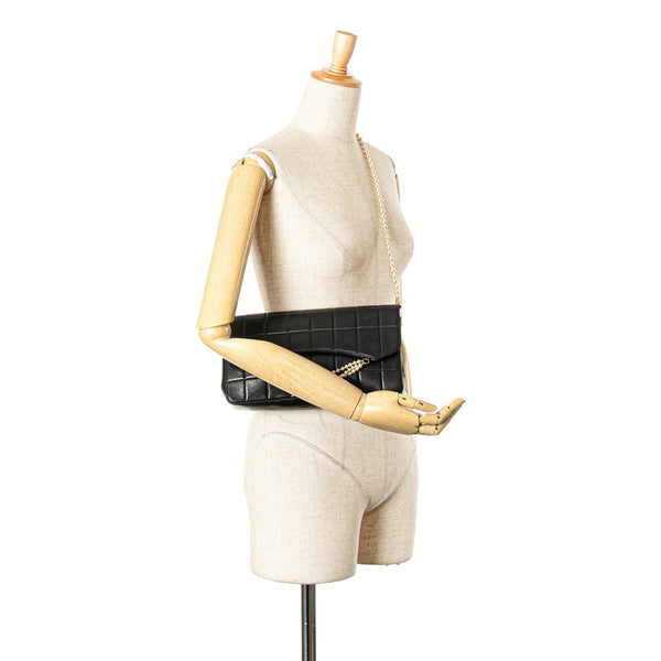 シャネル チョコバー ショルダーバッグ ブラック ラムスキン フェイクパール レディース CHANEL 【中古】