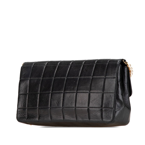 シャネル チョコバー ショルダーバッグ ブラック ラムスキン フェイクパール レディース CHANEL 【中古】