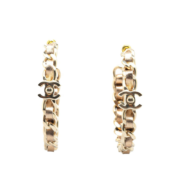 シャネル ターンロック チェーン モチーフ ピアス ゴールド メッキ レザー レディース CHANEL 【中古】