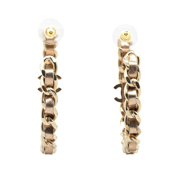 シャネル ターンロック チェーン モチーフ ピアス ゴールド メッキ レザー レディース CHANEL 【中古】