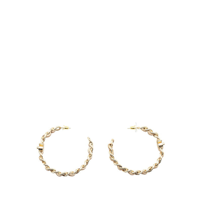 シャネル ターンロック チェーン モチーフ ピアス ゴールド メッキ レザー レディース CHANEL 【中古】