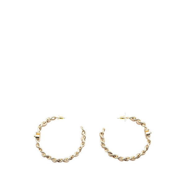 シャネル ターンロック チェーン モチーフ ピアス ゴールド メッキ レザー レディース CHANEL 【中古】