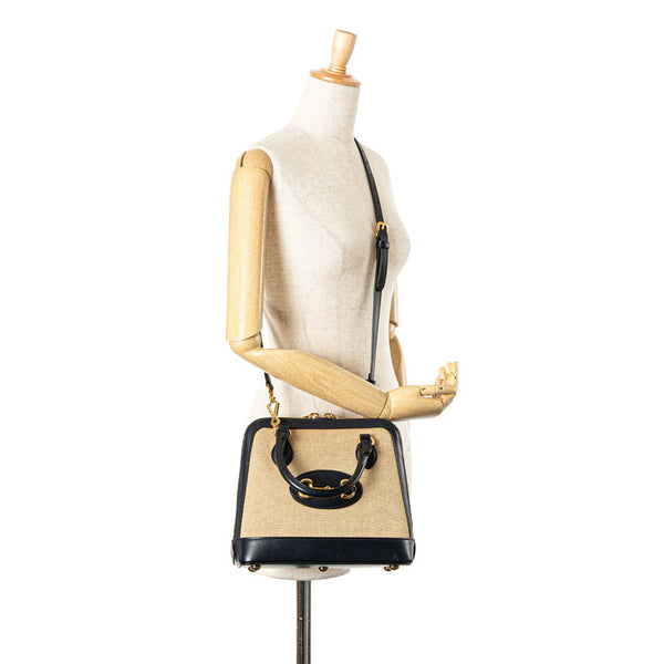 グッチ ホースビット ハンドバッグ ショルダーバッグ 2WAY 621220 ネイビー レッド キャンバス レザー レディース GUCCI 【中古】