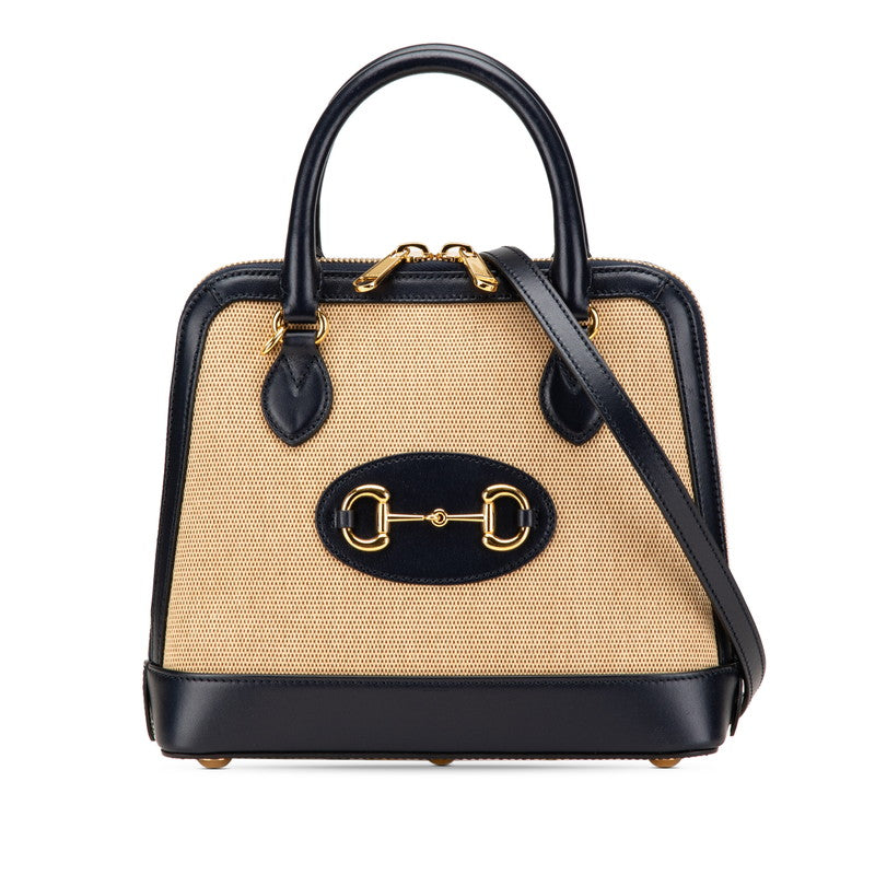 グッチ ホースビット ハンドバッグ ショルダーバッグ 2WAY 621220 ネイビー レッド キャンバス レザー レディース GUCCI 【中古】