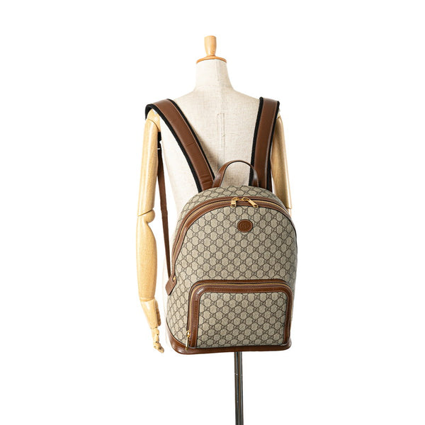 グッチ GGスプリーム リュック バックパック 704017 ベージュ ブラウン PVC レザー メンズ GUCCI 【中古】