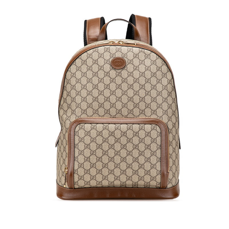 グッチ GGスプリーム リュック バックパック 704017 ベージュ ブラウン PVC レザー メンズ GUCCI 【中古】