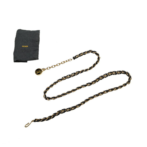 フェンディ チェーン ベルト ゴールド ブラック メッキ レザー レディース FENDI 【中古】