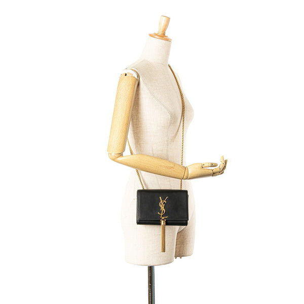 サンローラン YSLモノグラム ケイト タッセル チェーン ショルダーバッグ 354120 ブラック レザー レディース SAINT LAURENT 【中古】