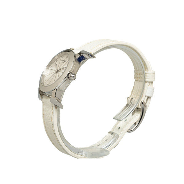 エルメス Hウォッチ ロンド 腕時計 HR1.210 クオーツ ホワイト文字盤 ステンレススチール レザー レディース HERMES 【中古】