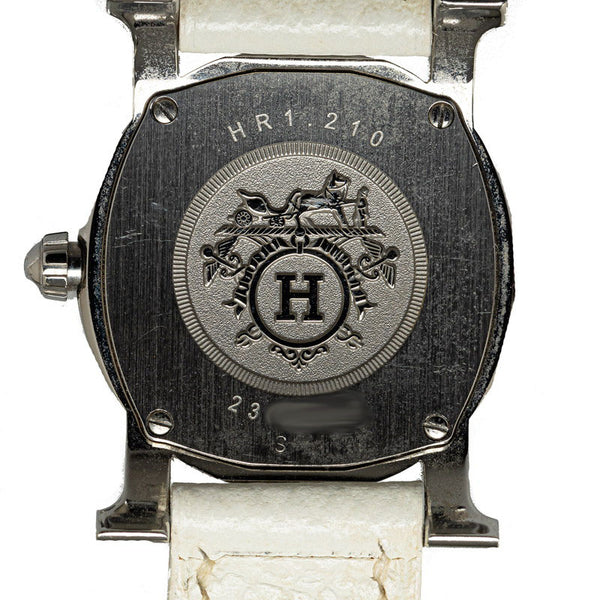 エルメス Hウォッチ ロンド 腕時計 HR1.210 クオーツ ホワイト文字盤 ステンレススチール レザー レディース HERMES 【中古】