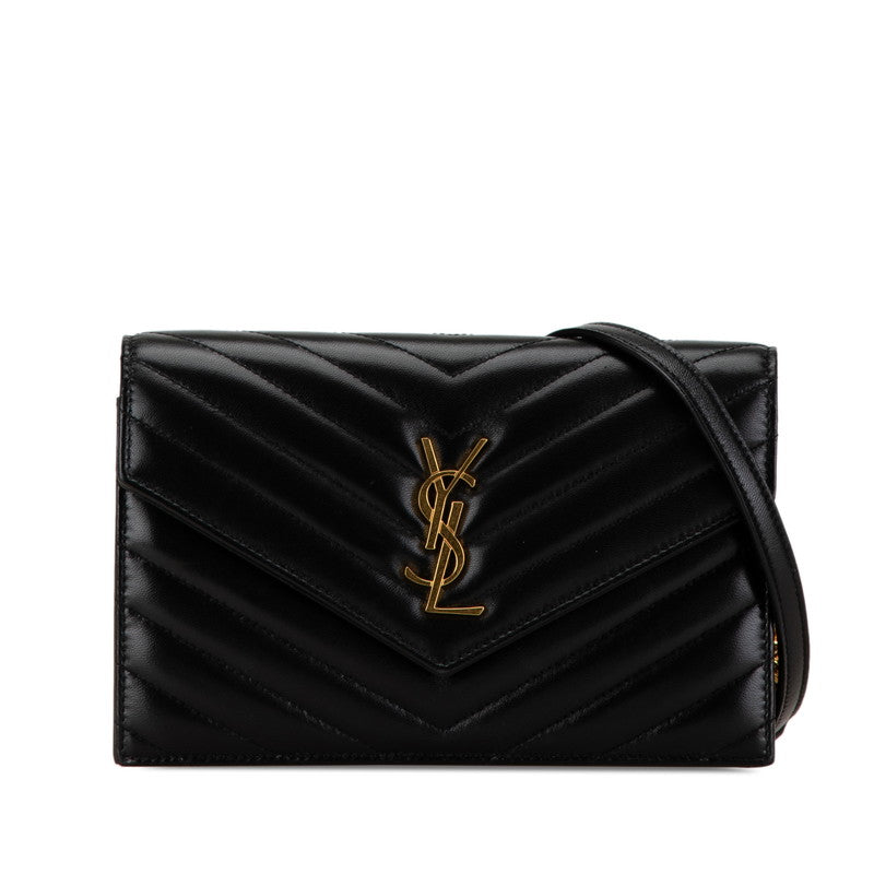 サンローラン カサンドラ エンベロープ 斜め掛け チェーン ウォレット 742920 ブラック レザー レディース SAINT LAURENT 【中古】