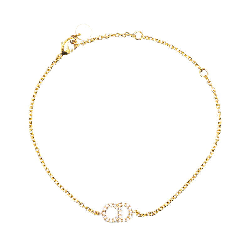 ディオール CDロゴ ラインストーン チェーンブレスレット ゴールド メッキ レディース Dior 【中古】
