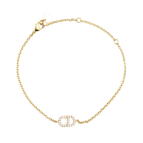 ディオール CDロゴ ラインストーン チェーンブレスレット ゴールド メッキ レディース Dior 【中古】