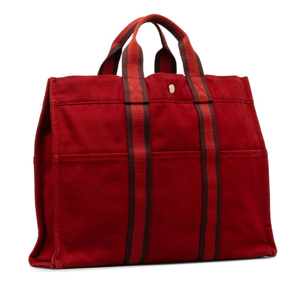 エルメス フールトゥMM ハンドバッグ トートバッグ レッド キャンバス レディース HERMES 【中古】