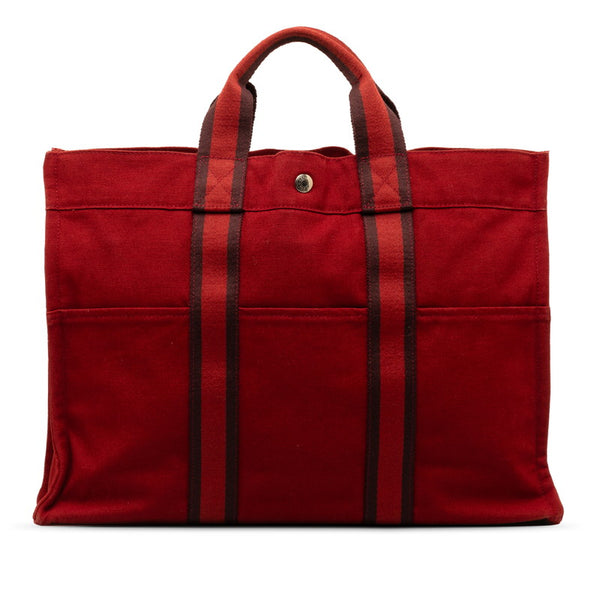エルメス フールトゥMM ハンドバッグ トートバッグ レッド キャンバス レディース HERMES 【中古】