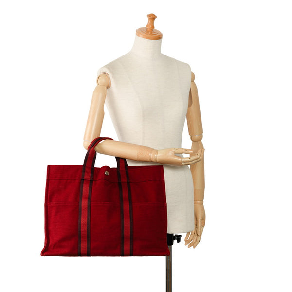 エルメス フールトゥMM ハンドバッグ トートバッグ レッド キャンバス レディース HERMES 【中古】