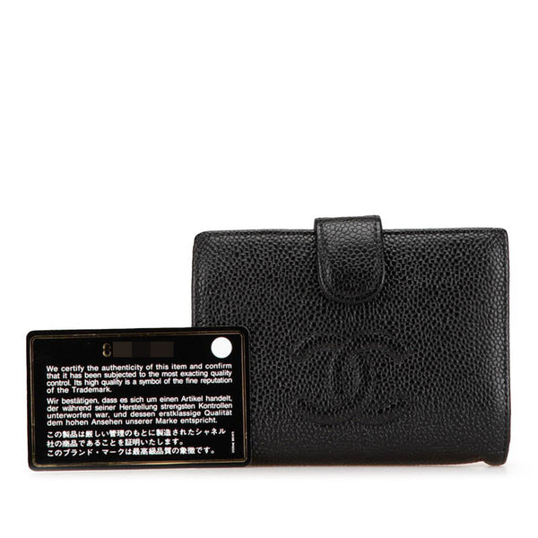 シャネル ココマーク 二つ折り財布 ブラック キャビアスキン レディース CHANEL 【中古】