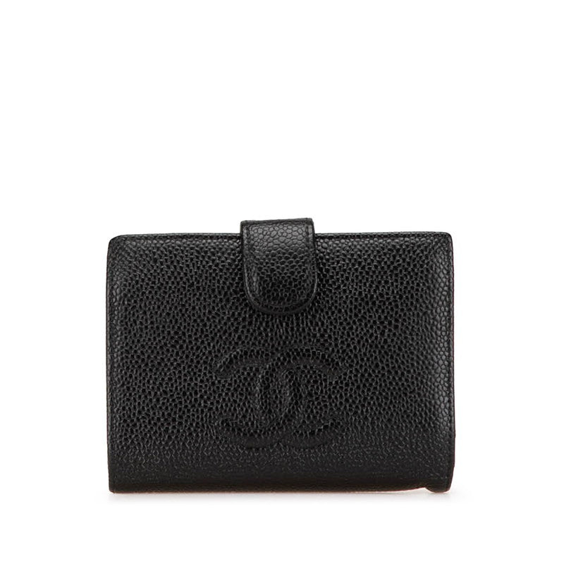 シャネル ココマーク 二つ折り財布 ブラック キャビアスキン レディース CHANEL 【中古】