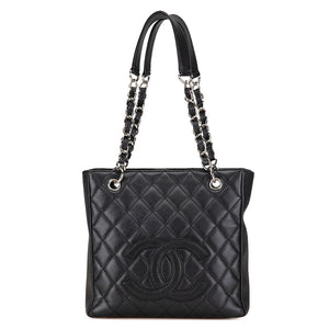シャネル マトラッセ ココマーク CC PSTチェーントート ショルダーバッグ ブラック シルバー キャビアスキン レディース CHANEL 【中古】