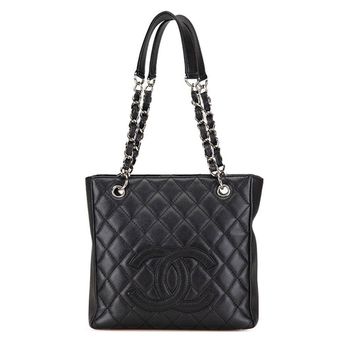 シャネル マトラッセ ココマーク CC PSTチェーントート ショルダーバッグ ブラック シルバー キャビアスキン レディース CHANEL 【中古】