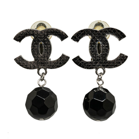 シャネル ココマーク スイング ボール イヤリング シルバー ブラック メタル レディース CHANEL 【中古】