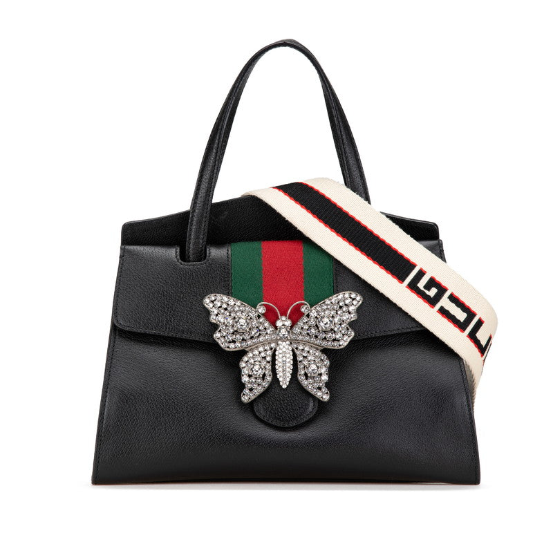 グッチ オフィディア トーテム バタフライ ビジュー ハンドバッグ ショルダーバッグ 2WAY 505342 ブラック レザー レディース GUCCI 【中古】