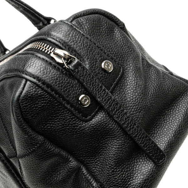 シャネル チョコバー ミニボストンバッグ ハンドバッグ ブラック キャビアスキン レディース CHANEL 【中古】