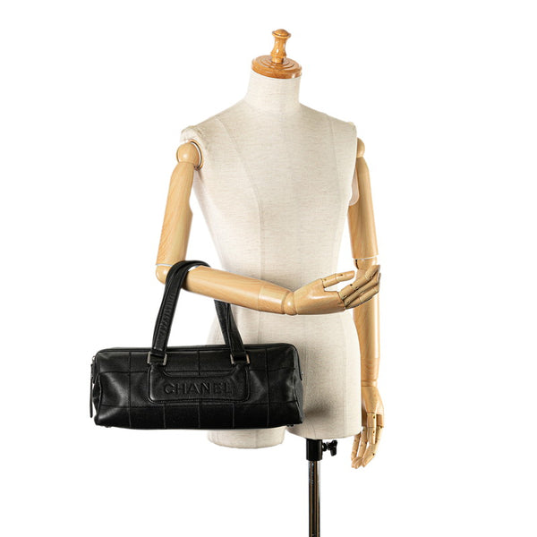 シャネル チョコバー ミニボストンバッグ ハンドバッグ ブラック キャビアスキン レディース CHANEL 【中古】