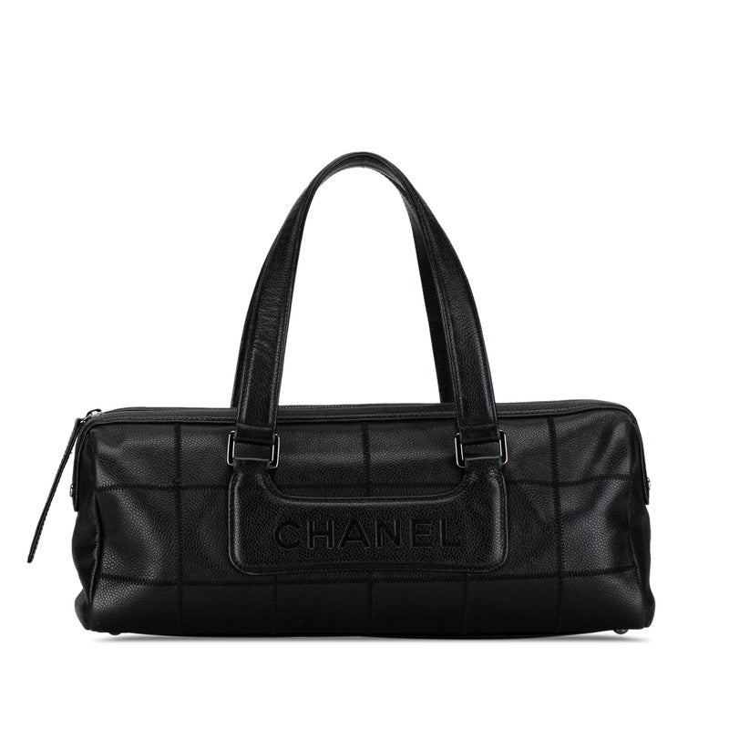 シャネル チョコバー ミニボストンバッグ ハンドバッグ ブラック キャビアスキン レディース CHANEL 【中古】