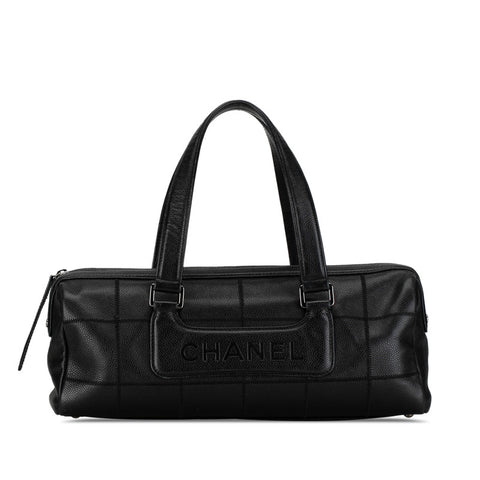 シャネル チョコバー ミニボストンバッグ ハンドバッグ ブラック キャビアスキン レディース CHANEL 【中古】