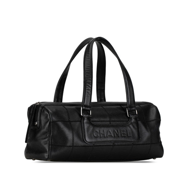 シャネル チョコバー ミニボストンバッグ ハンドバッグ ブラック キャビアスキン レディース CHANEL 【中古】