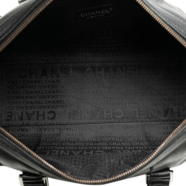 シャネル チョコバー ミニボストンバッグ ハンドバッグ ブラック キャビアスキン レディース CHANEL 【中古】
