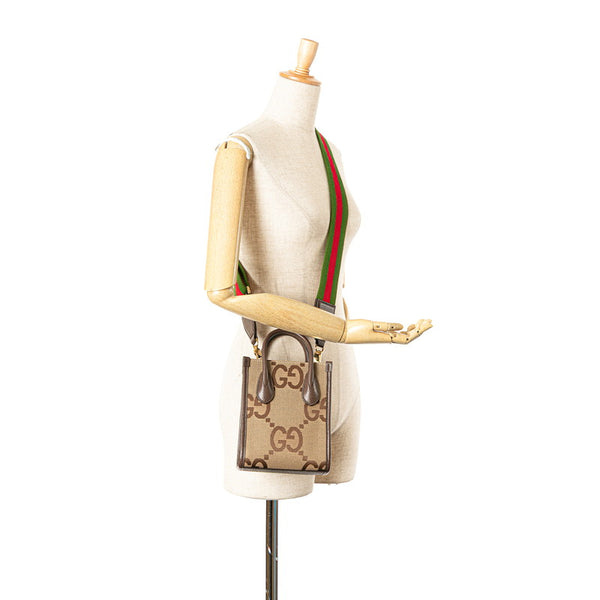 グッチ ジャンボGG ミニトートバッグ ショルダーバッグ 2WAY 699406 ベージュ ブラウン キャンバス レザー レディース GUCCI 【中古】