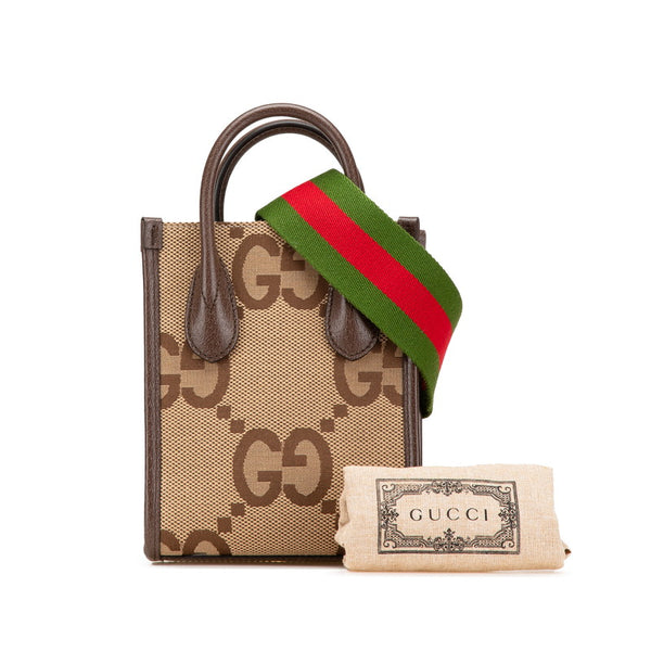 グッチ ジャンボGG ミニトートバッグ ショルダーバッグ 2WAY 699406 ベージュ ブラウン キャンバス レザー レディース GUCCI 【中古】
